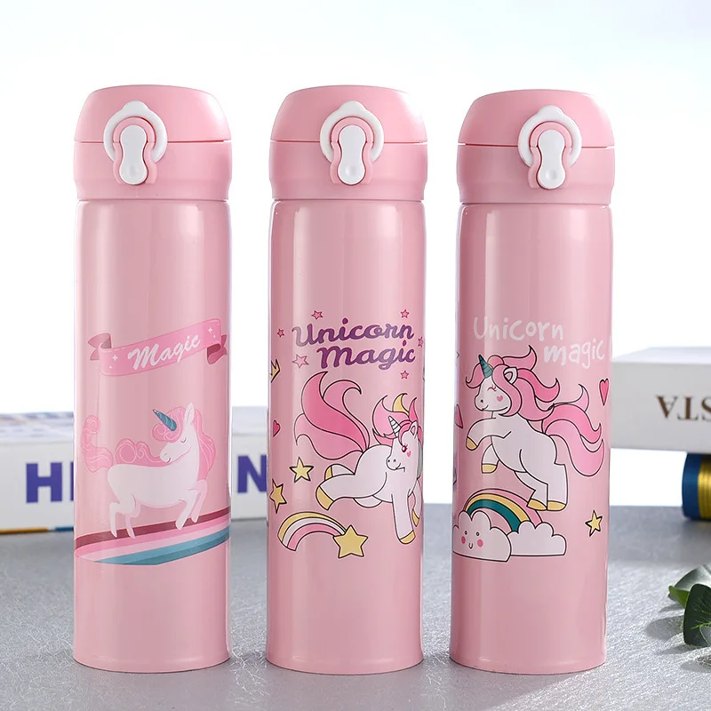 Unicorn Water Bottle for Girls and Boys with Pop it Keyring - 500
