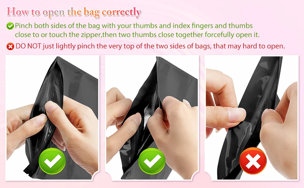 Resealable Ziplock Small Business Sealable Plastic Bag Custom Print White Black Pink Holographic Mylar Packaging