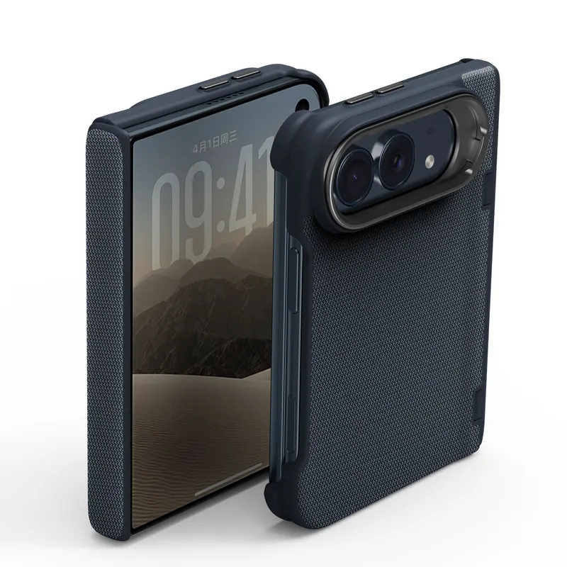 Magnetic shockproof case with metal camera stand for folding phones, manufactured by Beelan