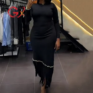 GX20008 Boutique 2026 Fashion Clothing Boutique Women Knitted Tassel Maxi Dress O-neck Long Sleeve Elegant Fall Winter Dresses