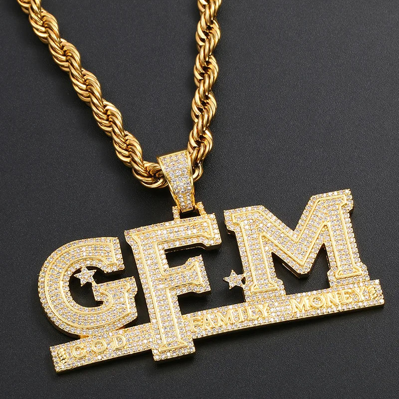 Best Wishing Men's Iced Out Letters Gfm Pendant Represent God Family Money  Hiphop Pendant Necklace - Buy 18k Gold Diamond Iced Out Letters Pendant