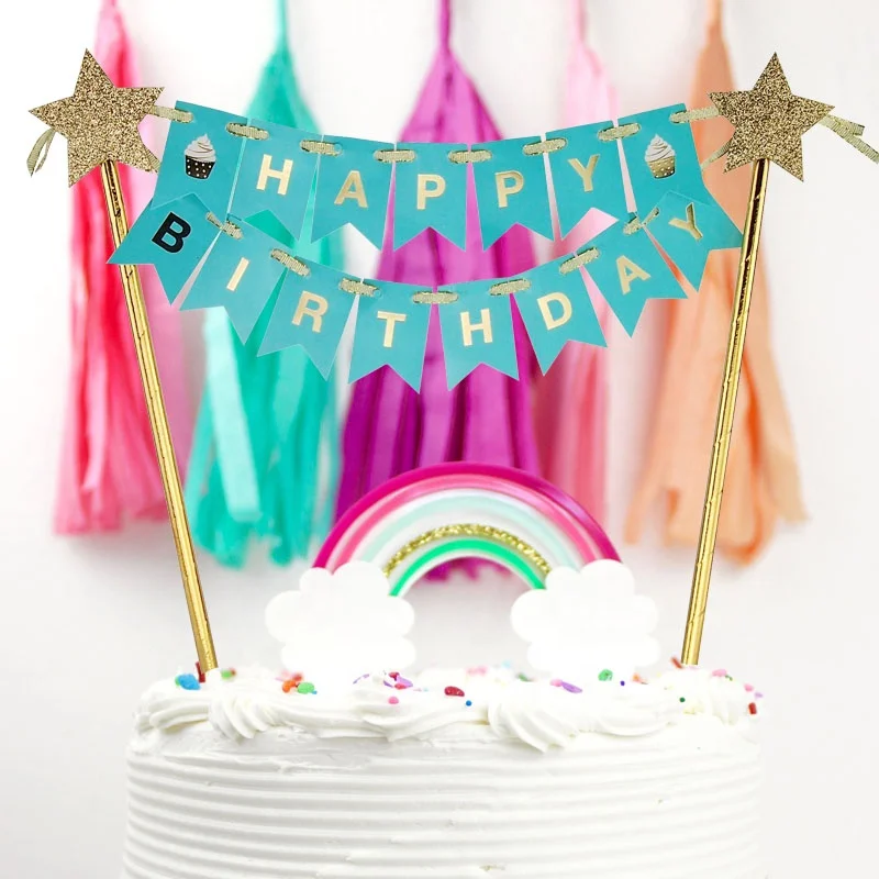 4 Pièces Décoration de Gâteau Joyeux Anniversaire, Décoration de Gâteau d'Anniversaire Acrylique Paillettes Joyeux Anniversaire pour Décoration de