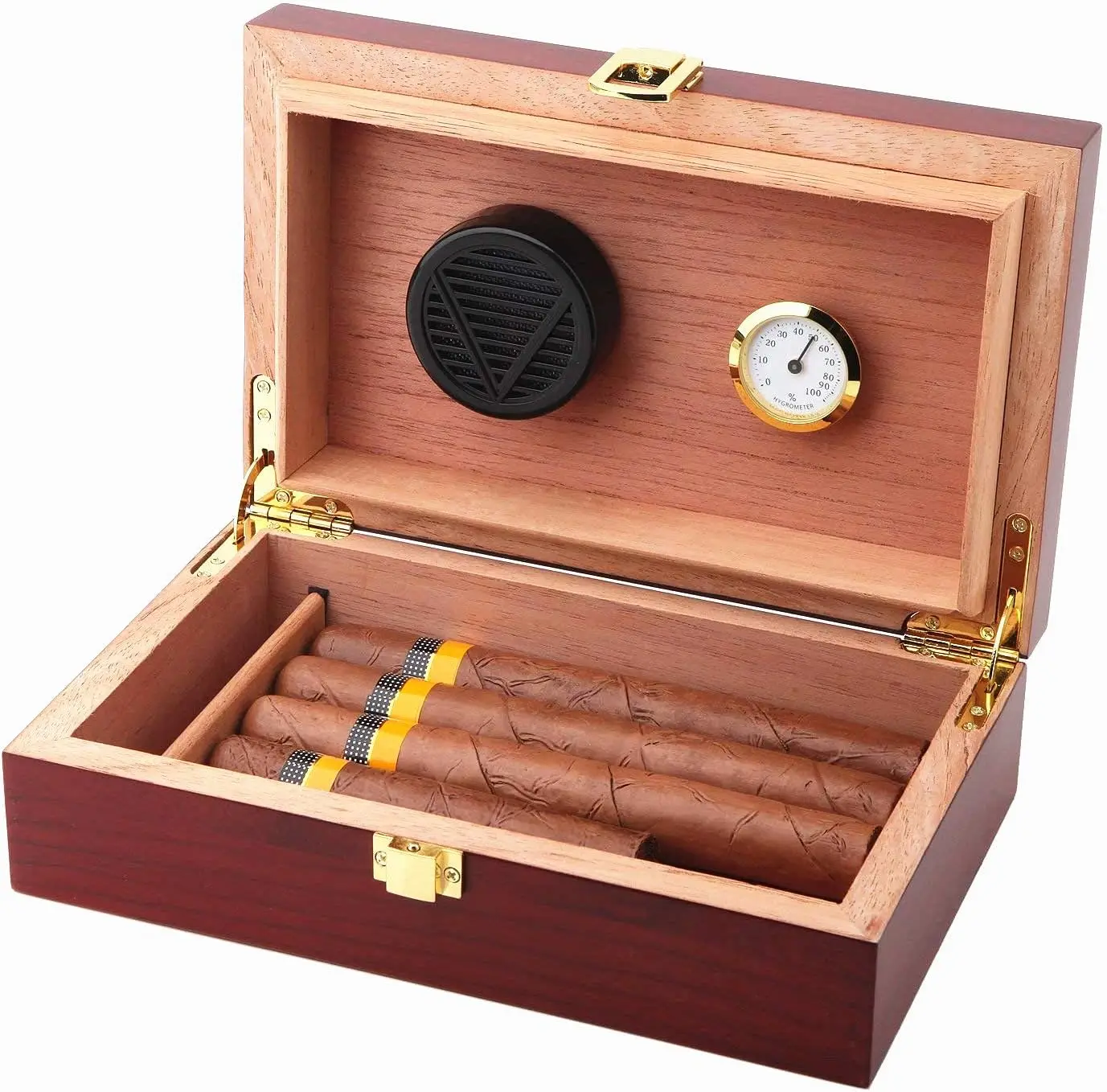 Desktop Handmade Cedar Wood Humidor Cigar Gift Box Holds 10-20 Cigars with Hygrometer and Humidifier