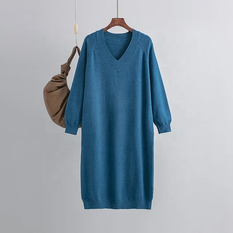 knee length oversized sweater dress Frostluinai Womens Knit Sweater Dresses Long Sleeve Crew Neck Midi Sweater Dress Solid Color Loose Fit Knit Dress Casual Fall Sweater Dresses