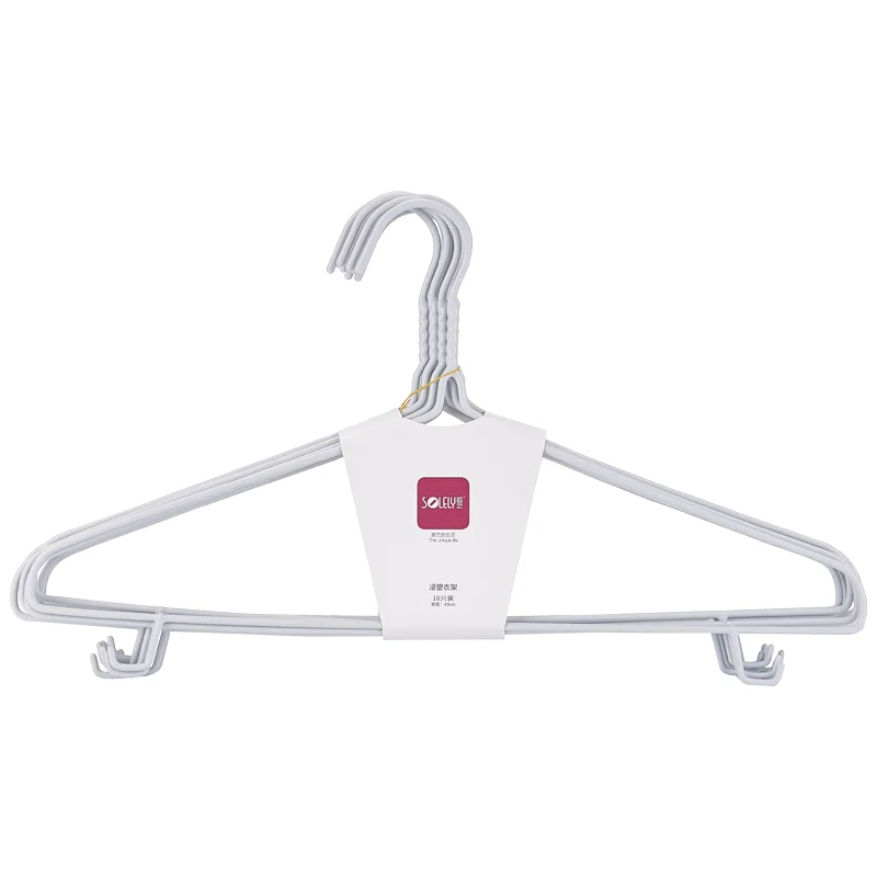 SOLELY Factory's Hot Sale 17 inch Plastic Coating multifunctional Wire Hanger  with Two Trouser Lips Wardrobe Balcony bathroom