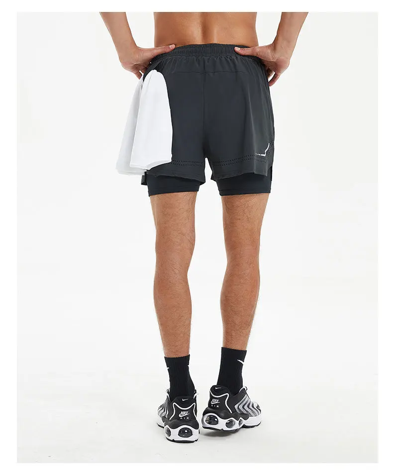 New 2 in 1 Running Training Sport Shorts Quick Dry Zip Side Pocket Gym Fitness Basketball Polyester Workout Track Shorts for Men