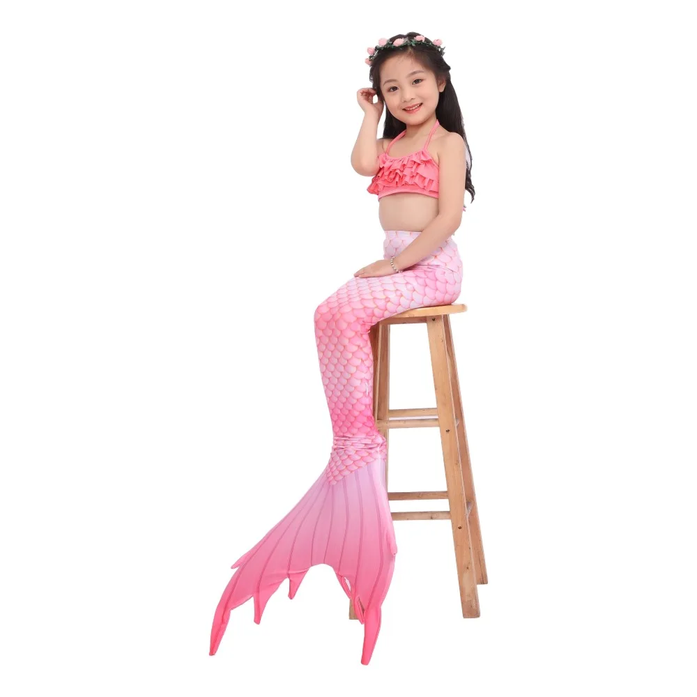 Cotrio 3Pcs Girls Swimsuit Mermaid Tails for Swimming Princess Costume Bikini Set Bathing Suit