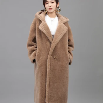 New Arrival women long coat double breast winter faux fur coat with hooded plus size