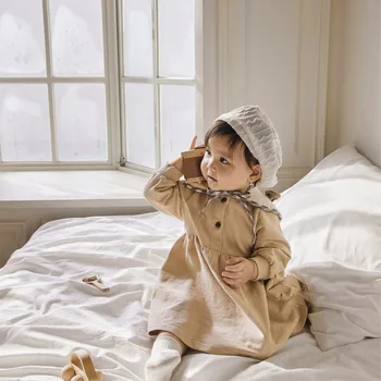 2025 New Autumn Infant Clothes Long-Sleeved Cotton Sweatshirt and Casual Outer Skirt with O-Neck Collar Splicing Dress
