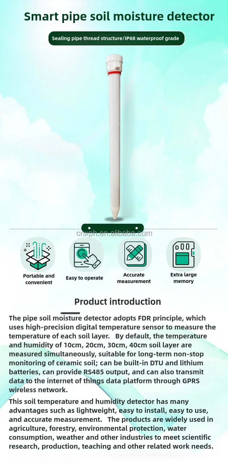 XPH Integrated Soil Temperature Humidity Moisture Sensor TDR Tubular Pipe Detector Soil Moisture Meter