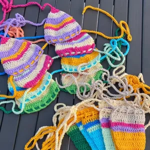 Women's Two Bikini Set Micro Bra V-Strings Sexy Triangle Backless Eco-Friendly Quick Dry OEM Custom Print Contrast Color