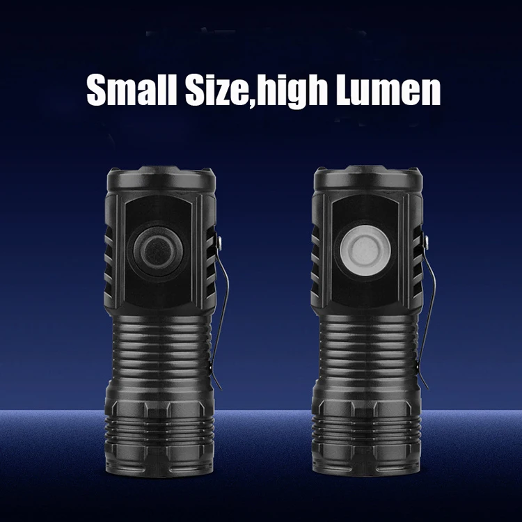 Custom Mini 3LED Rechargeable LED Flashlight Portable with Clip ABS Plastic Body and Aluminum Alloy Housing