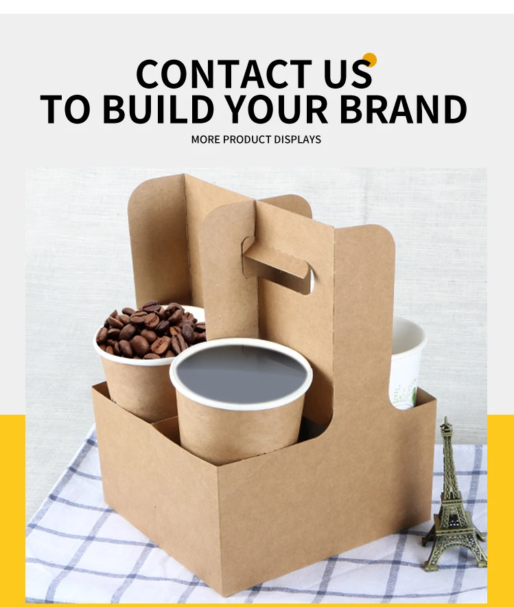 product custom eco friendly disposable cardboard coffee tea cup holder tray recyclable takeaway double wall utility carrier handle-8