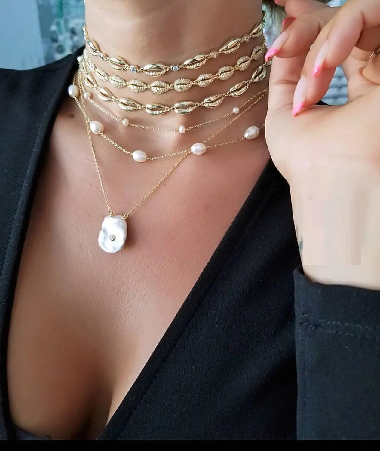 Promotion New Arrived Summer New Styles Shell Shape Tennis Chain Choker Necklace with Cz Paved Heavy Choker Necklace for Wedding