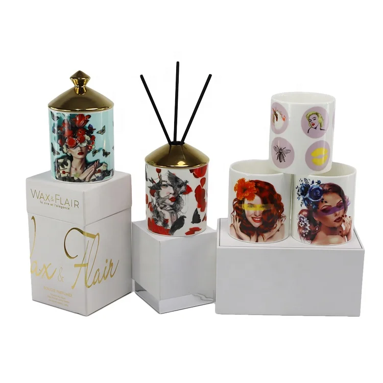 Wholesale Luxury Ceramic Diffuser Jar Fashion Vessel Container Empty Reed Diffuser Bottle With Stick And Box Packaging