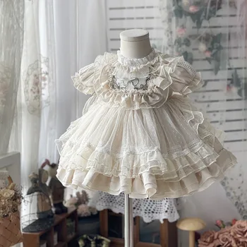 Girls' Spring/Summer Cream Puff Short Sleeve Fluffy dress Lolita Solid Lovely Princess Dress Wedding Flower Boy  Dress