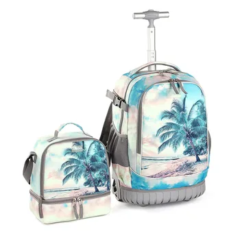 Custom Backpack School Trolley Bag with Shoulder Strap Kids School Backpack Bag Trolley With Tree Painting