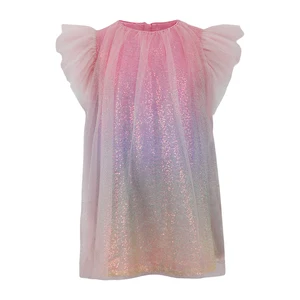 Customizable Fashionable Girls Sequin Princess Mermaid Dress O-Neck Collar Knee-Length Summer Girls Dress