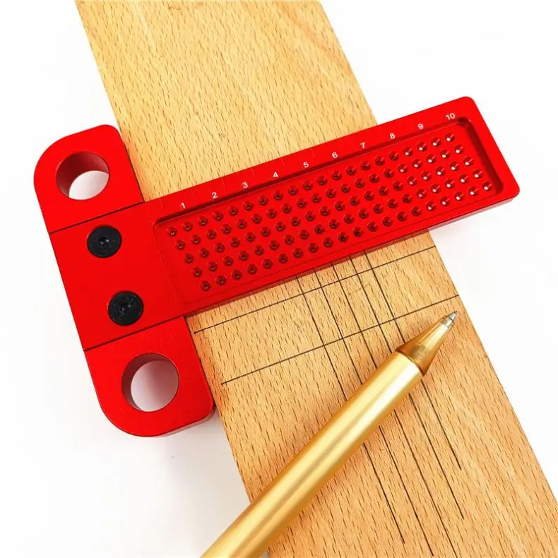 TEBAK W-31 Aluminum Alloy Woodworking Scribe Marking Gauge Deluxe Measuring Tools Precision T-Type Line Scriber Hole Scale Ruler