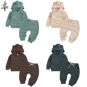Kids Boys Girls Clothes Fall Solid Color Crew Neck Cute Long Sleeve hoodie + Sweatpants Toddler Hoodie Set For Baby