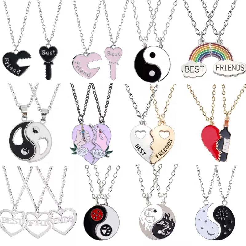 Collana Amicizia Set Per 2 - Ciondolo Gatto Bianco E Nero In Acciaio Inossidabile - Regalo BFF Per Migliori Amiche E Coppie