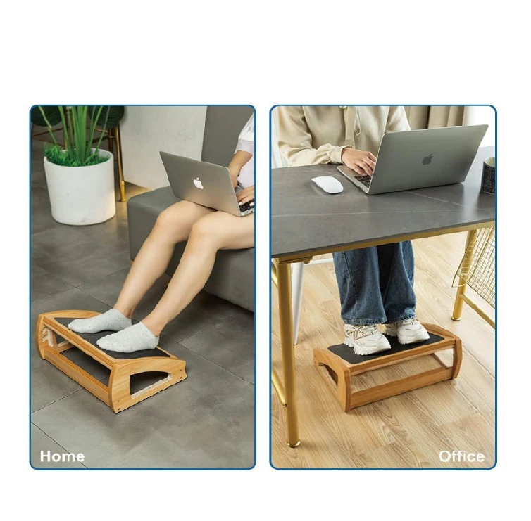 Adjustable Wooden Foot Stool Under Desk With Antislip Surface