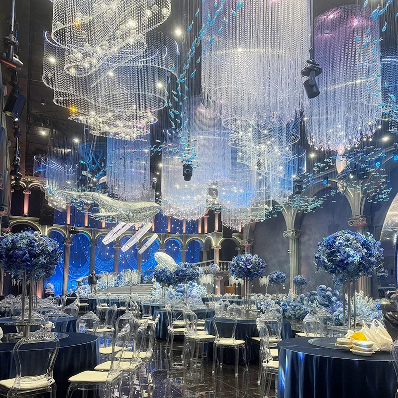 Ocean Style Designs Custom Large Hanging Crystal/Glass/Acrylic Decoration Banquet Hall Wedding Chandelier