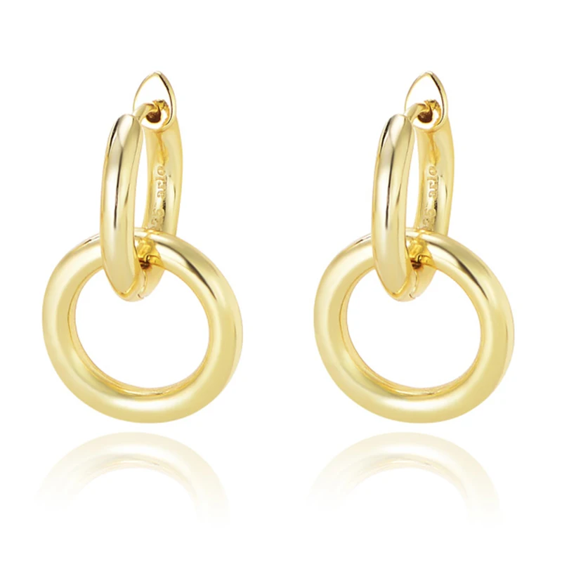 Simple Tarnish Free Minimalist Plain Double Circle Brass 18k Gold Plated Hoops Huggies  Pendant Earrings for Women Girls