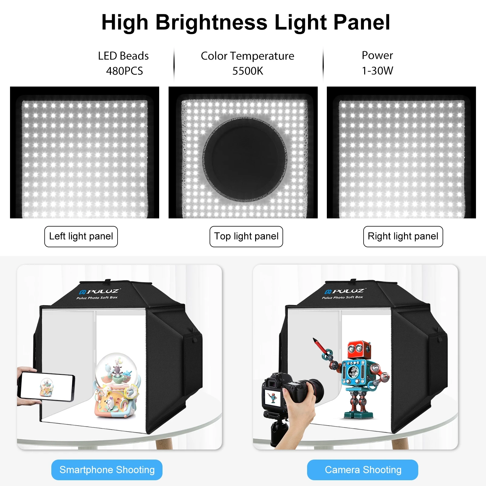 New Design OEM Factory PULUZ 40cm Folding 24W 5500K Studio Shooting Tent Soft Box Kits