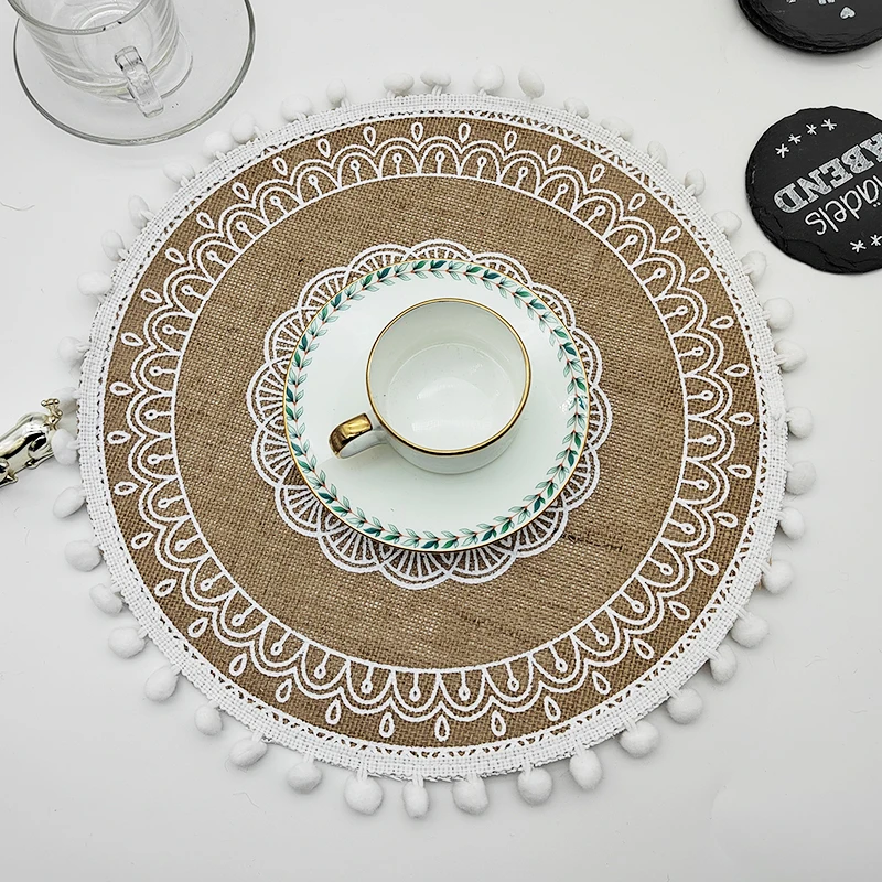 European Style Kitchen Room Pads Mats Natural Jute Placemat With Cotton