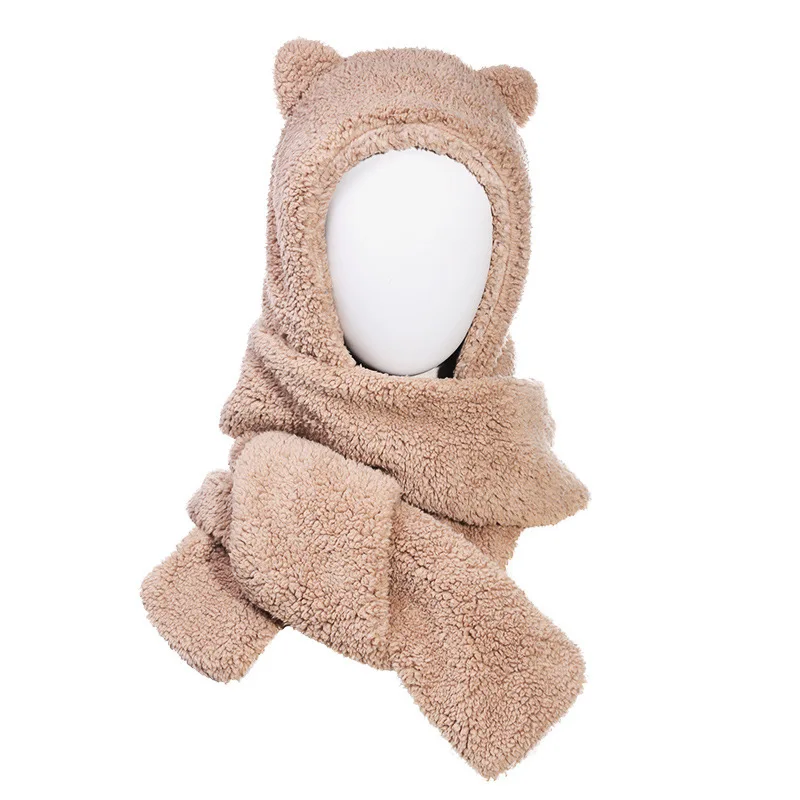 3 in 1 plush bear rabbit girl women hat and scarf set moving ears hat scarf glove set
