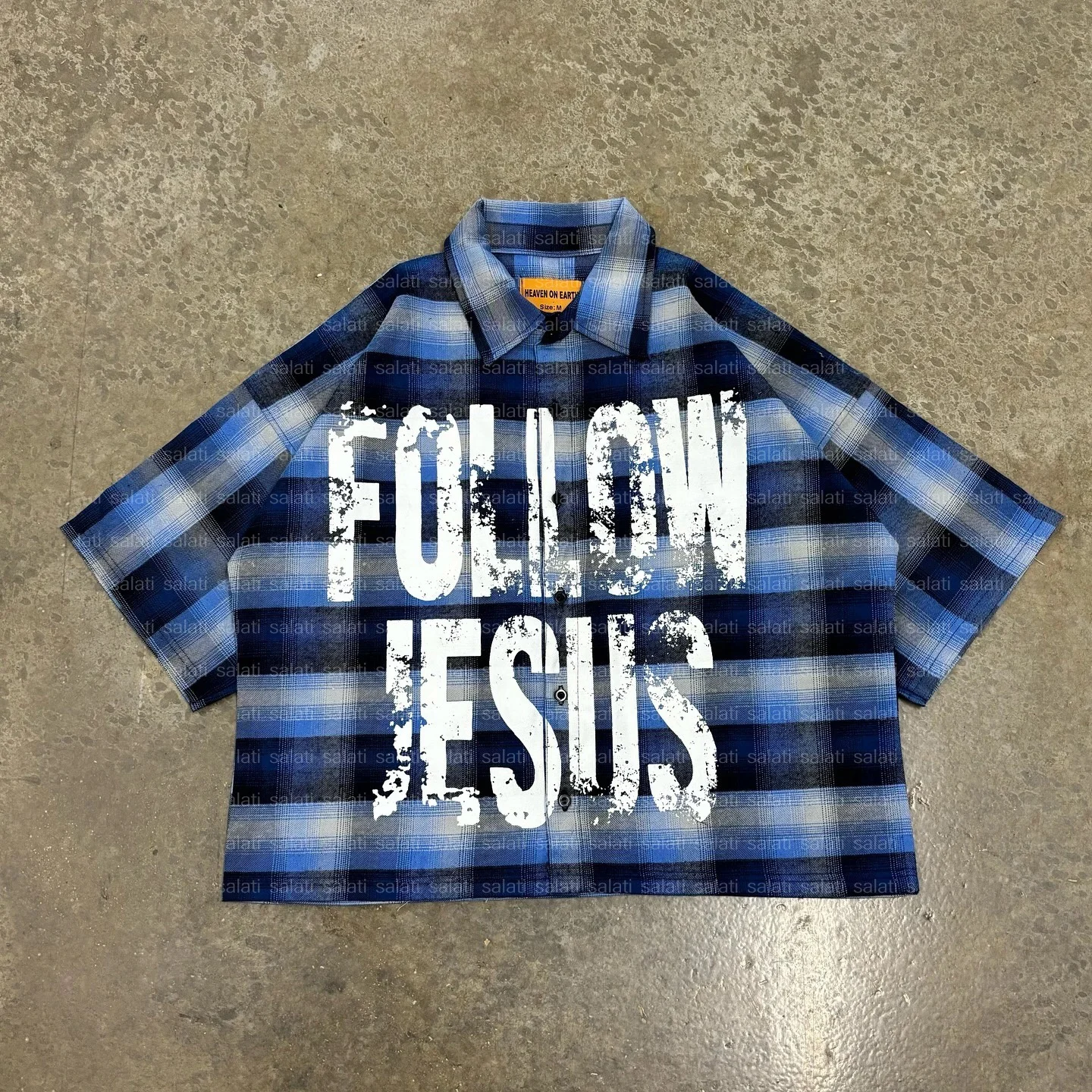 Custom High Quality Boxy Oversize Short Sleeve Screen Print Collar Button up Checkered Plaid Flannel T-Shirt Cropped T Shirt Men gallery 2