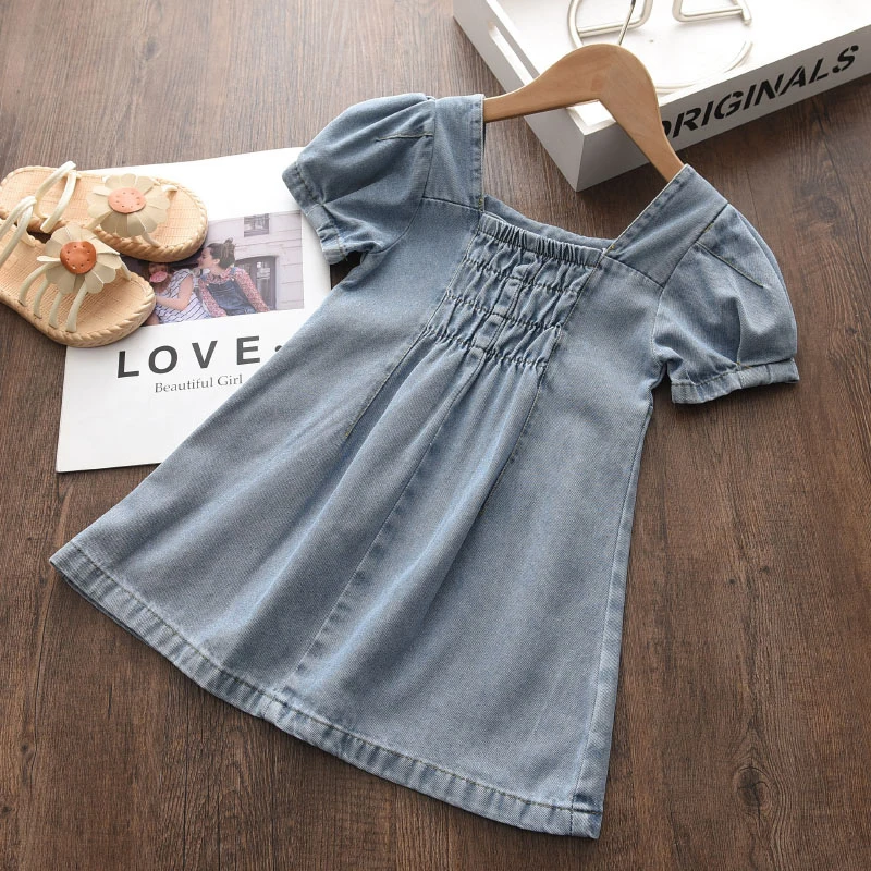 Toddler Kid Baby Girls Denim Ruched Long Sleeve T-Shirt Tops Blouse Clothing 