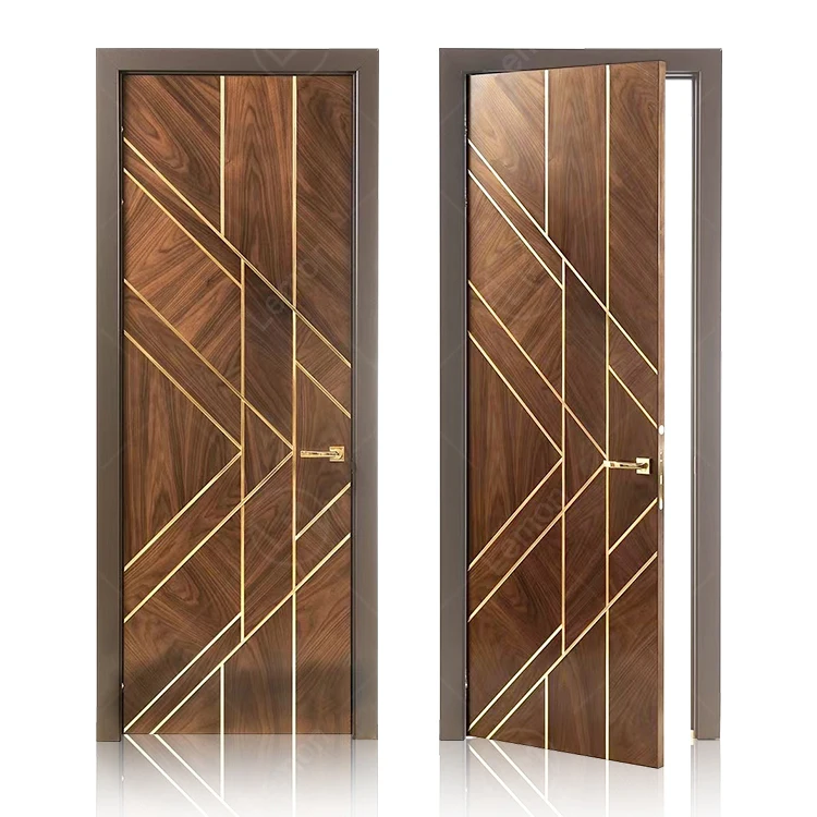 Walnut Veneer Front Door Designs with Luxury Waterproof Veneer Wood Door With Frame USA Market