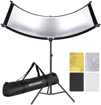 Neewer Clamshell Light Reflector Diffuser with 2M Light Stand and Carrying Bag, 66*24/155x61cm Photography Curved Lighting Refle