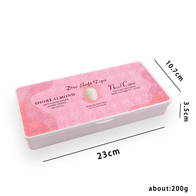 600pcs PMMA Natural Oval Medium Short Almond Coffin Nail Tips Full Cover Half Matte Acrylic Soft Gel Nail Art False Nail Tips