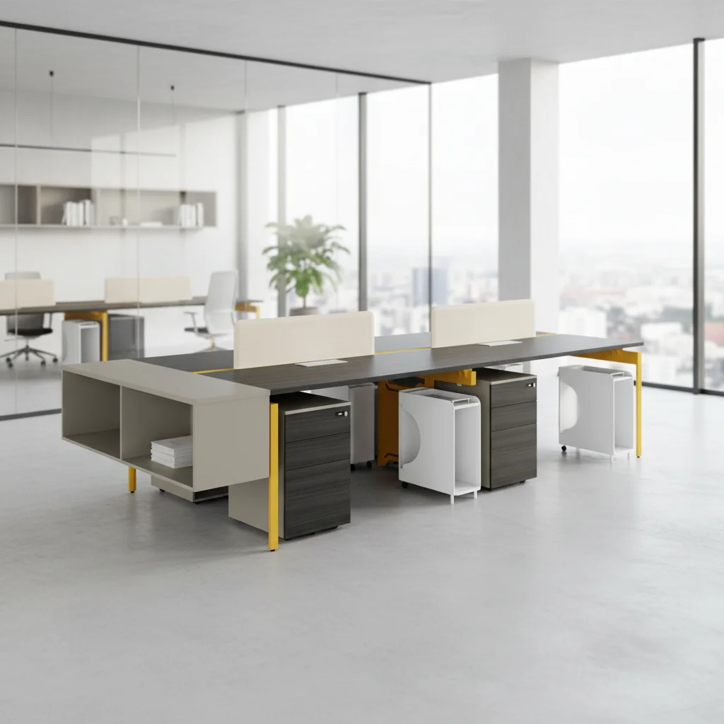 Modern Spacious Executive Work Desk Steel Leg Design Integrated Shelves Cable System Professional Office Setup Office Furniture 2