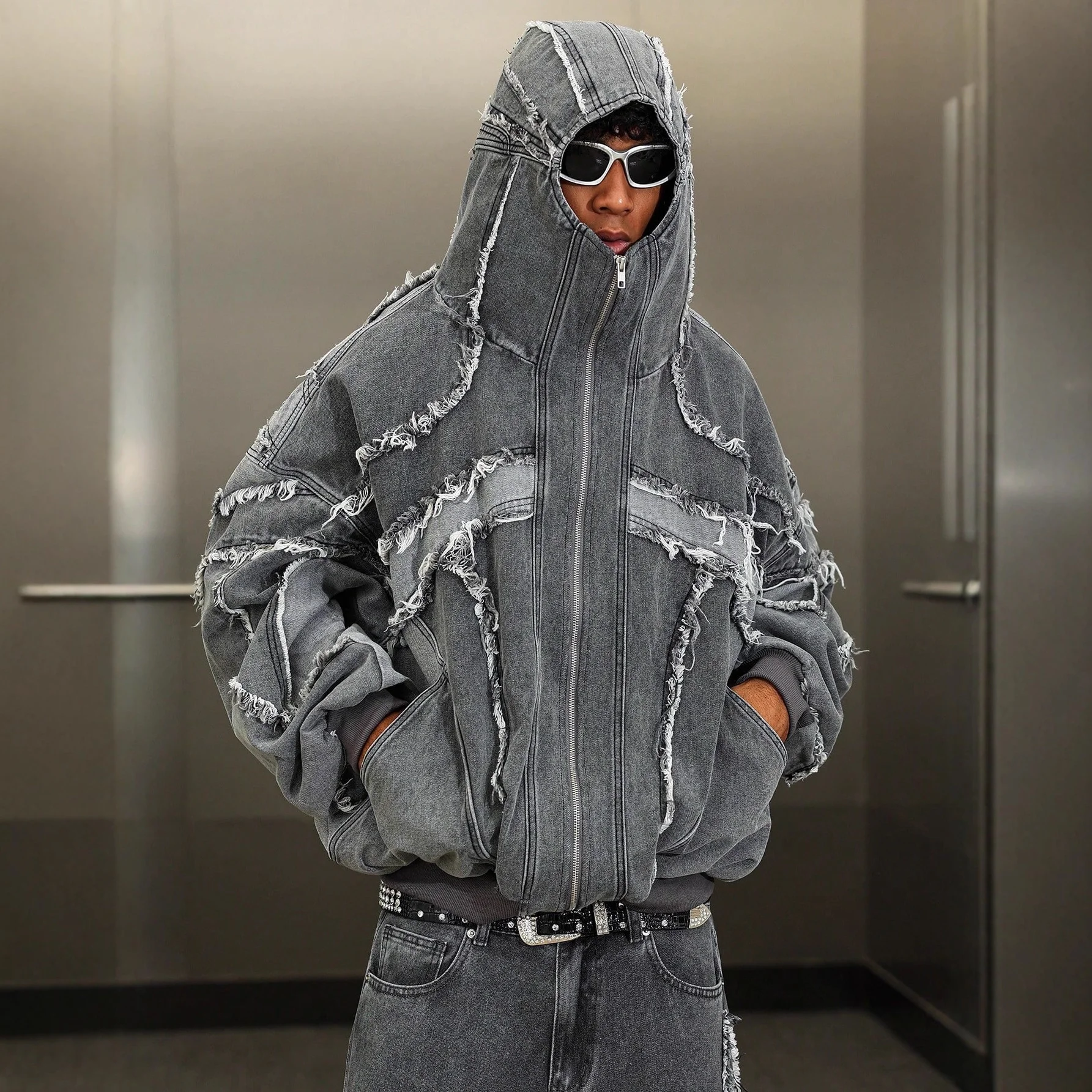 American Dark Style Heavyweight Zipper Hooded Autumn Niche Trend Vintage Unisex High Street Hoodie Sweatshirt