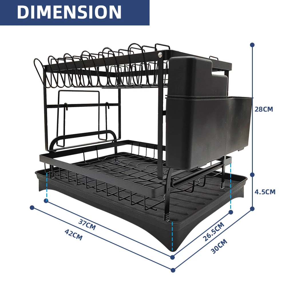 2-Tier Kitchen Metal Dish Rack Cup Bowl Organizer Dish Drainer Rack Soup Spoon Holder Stand Dishes Drying Racks