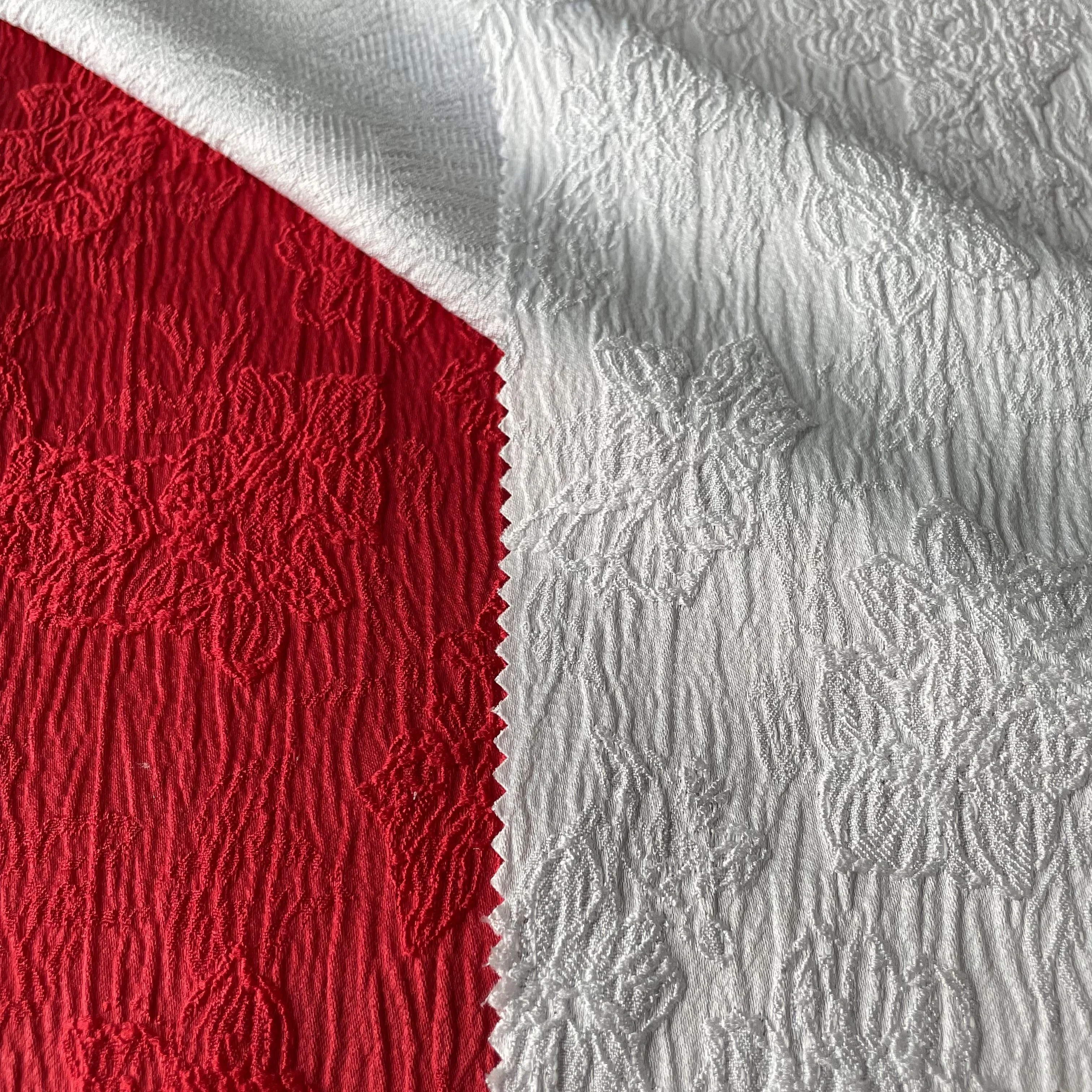 Textured Raised Embossed 3D Dimensional Floral Pattern Design Woven Polyester Spandex Stretchy Jacquard Stocklot Fabrics Hotsale