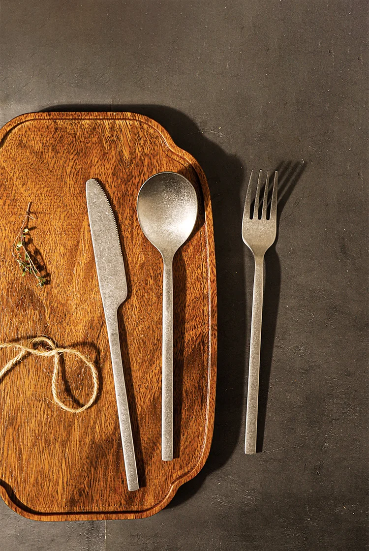 Retro Style Snowflake Gray High Quality Hotel Canteen Camping Stainless Steel Knife Coffee Serve Spoon and Fork Flatware Set