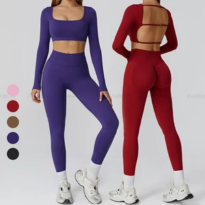 2 Pieces Activewear Sets Custom Women High Waist Seamless Clothing Scrunch Leggings Gym Tops Yoga Wear Workout Clothes Sets