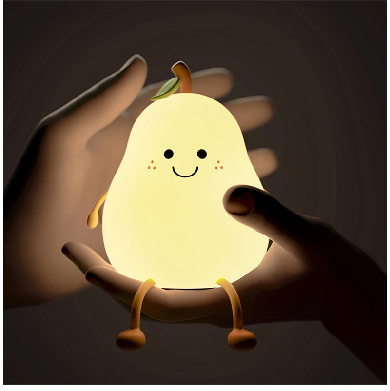 product cartoon silicone pear night light usb charging 7 colors change kids night light led table lamp baby feeding nursery lamp-40