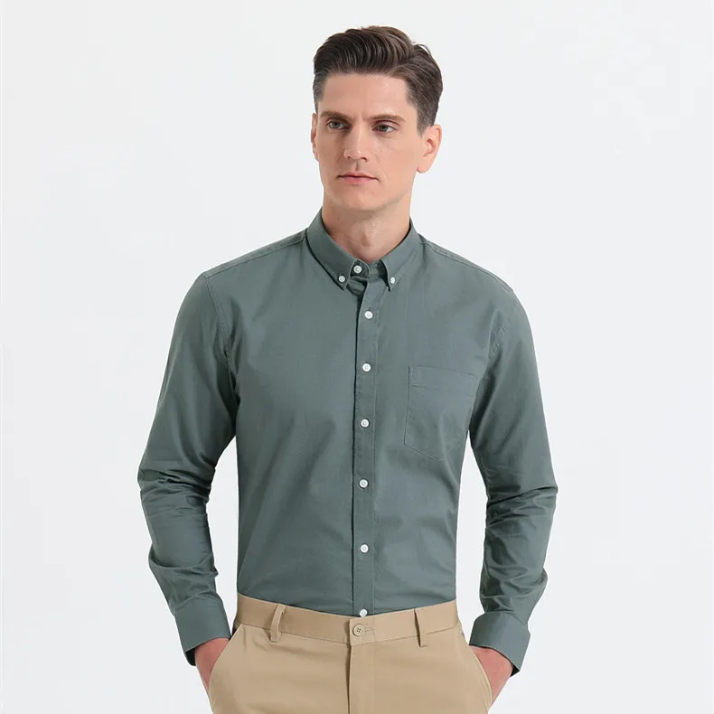 Cotton Oxford Shirt Men's Long Sleeve 