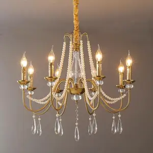 French Style Gold Pendant Lamp European 8 6 Lights Crystal Candle Chandelier Dining Room Kitchen