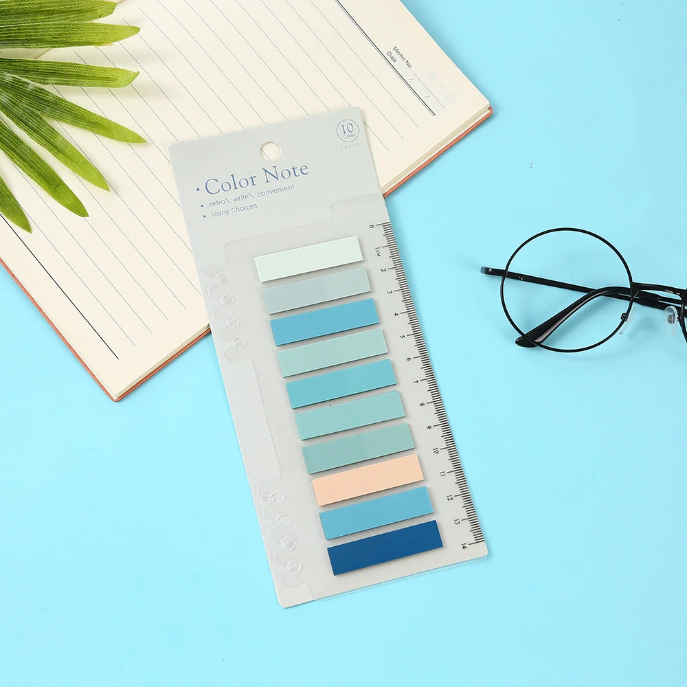 Morandi Color PET Index Paste With PP Ruler Notes Writable Students Can Tear the Notepad Custom Book Label Transparent Tabs