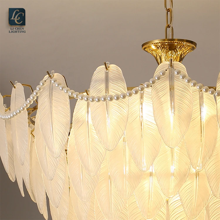 S0018 Modern Round Metal Drum Chandelier –Luxury Glass Cylinder Pendant Glass feather chandelier