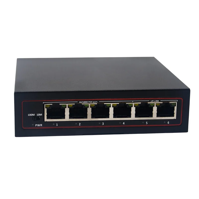 10/100Mbps 4 Port PoE med 2 Uplink Switch 48V IEEE802.3 Af/at Power Over Ethernet Switch för CCTV