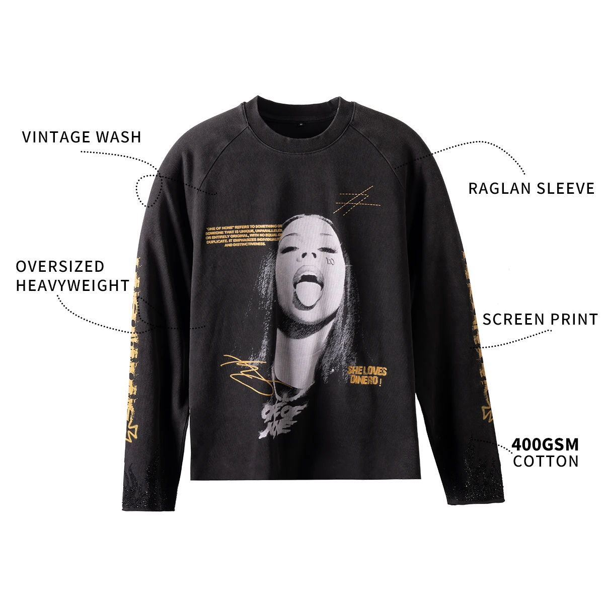 product vintage wash 100 cotton sweatshirt for men oversized heavyweight   screen print 400gsm streetwear fashion  sweatshirt-2