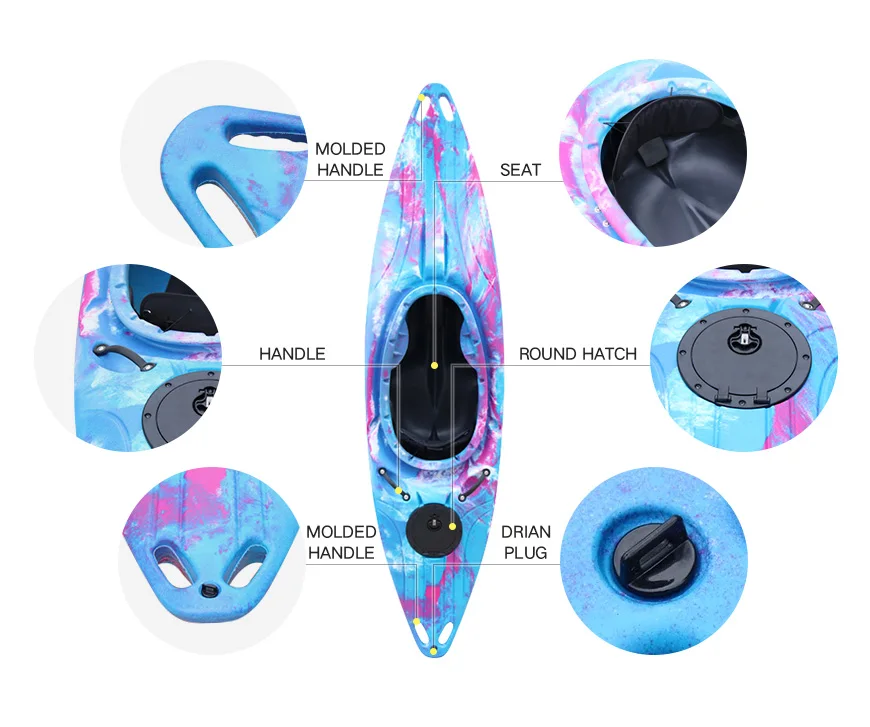 Handeli Lldpe Hull Material Professional 1 Seater Fast Canoe Kayak Creeking Style White Water